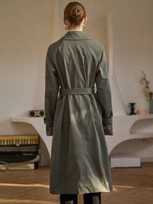 SHEIN Slant Pockets Belted Trench Coat - Green - View 2