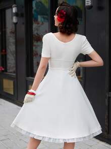 MUXXN 後拉鏈前收褶連衣裙 - 白色 - 查看 2