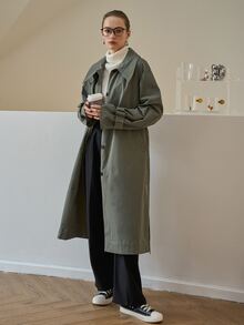 SHEIN Slant Pockets Belted Trench Coat - Green - View 8