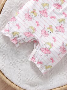 SHEIN Baby Girl Newborn Figure& Striped Print Frill Trim Romper & Headband