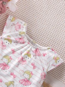 SHEIN Baby Girl Newborn Figure& Striped Print Frill Trim Romper & Headband