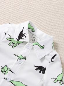 SHEIN 男嬰恐龍印花襯衫和背帶連身褲