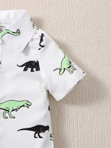 SHEIN 男嬰恐龍印花襯衫和背帶連身褲