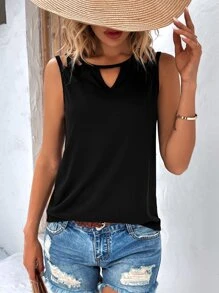 SHEIN LUNE Cut Out Tank Top - Black - View 6