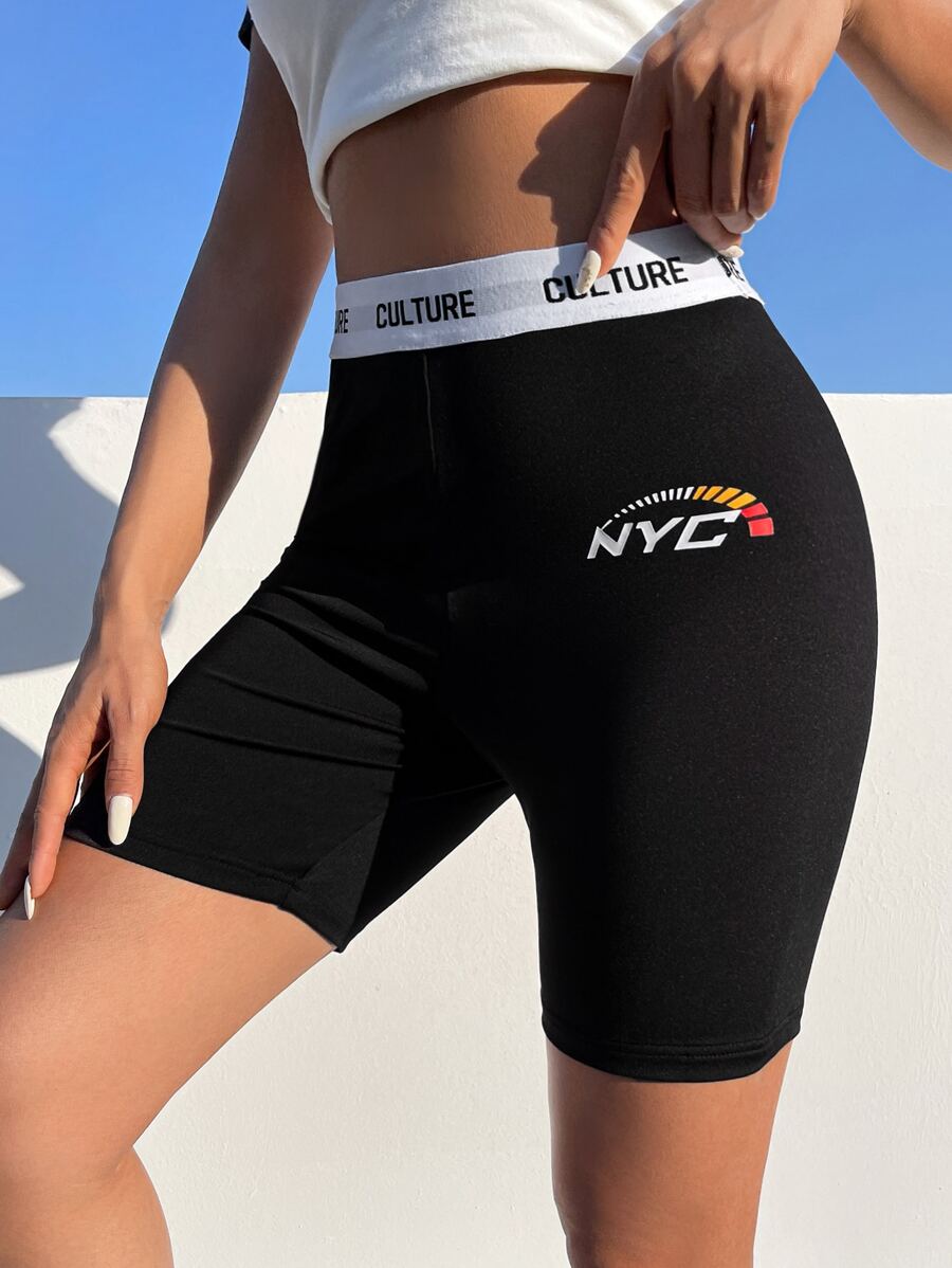 SHEIN Coolane 字母圖案騎行褲