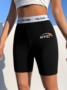 SHEIN Coolane 字母圖案騎行褲