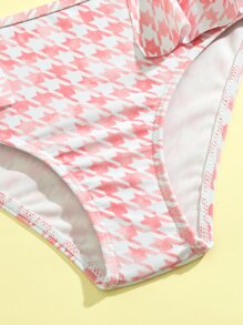 Young Girl Houndstooth Print Ruffle Trim Bikini Set Summer Beach - Multicolor - View 5
