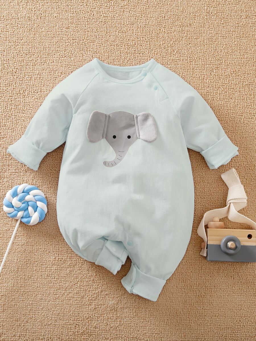 Yierying Áo liền quần Em bé Đắp vá Hoạt hình Dễ thương - Màu xanh nhạt - Xem 1