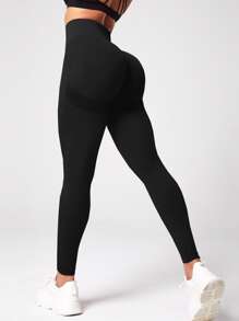 Powerista Yoga Tights Seamless High Stretch Tummy Control Gym Leggings - Black - View 9