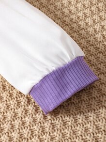 SHEIN 年輕女孩兩色泡泡袖荷葉邊2合1上衣和褲子 - 彩色 - 查看 5