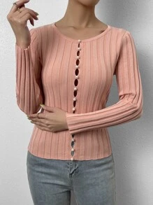 SHEIN Essnce Cut Out Ribbed Knit Jumper - Coral Pink - View 4