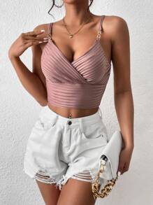 SHEIN Privé Áo hai dây Trọn gói màu trơn Giải trí - Bụi hồng - Xem 5