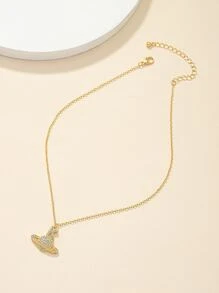 Rhinestone Planet Charm Necklace - Yellow Gold - View 4