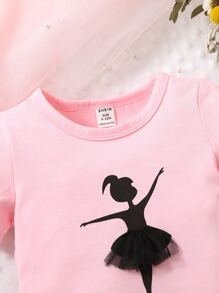 寶寶女孩人物圖形對比網眼t卹 - 粉色 - 查看 5