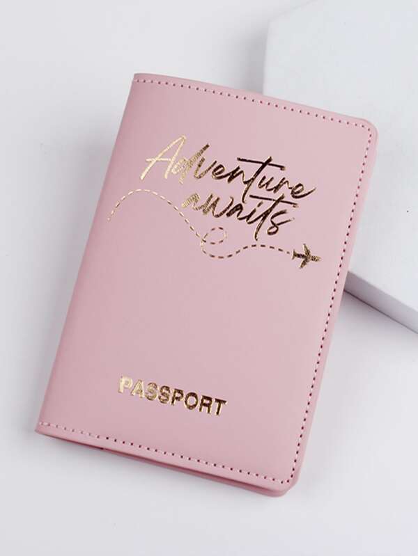 Metallic Airplane & Letter Graphic Passport Case SHEIN USA