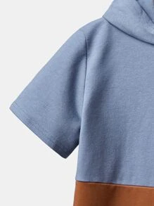 SHEIN 男孩雙色補丁細節連帽領T恤和短褲 - 霧霾藍 - 查看 4