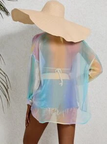 GENKIRA Áo sơ mi nữ cắt Nút phía trước Cao thấp Ombre Gợi cảm - Nhiều màu - Xem 2