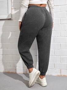 SHEIN EZwear Plus Drawstring Waist Slant Pocket Joggers - Grey - View 2