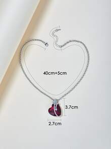 Rhinestone Heart Pendant Necklace - Multicolor - View 4