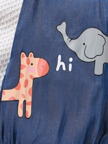 嬰兒卡通和字母圖案背帶連體衣 - 藍色 - 查看 4