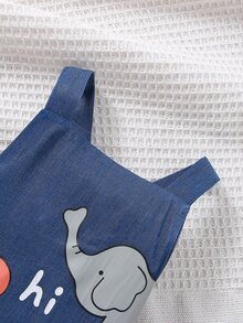 嬰兒卡通和字母圖案背帶連體衣 - 藍色 - 查看 5