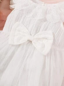 嬰兒前蝴蝶結荷葉邊蕾絲邊網紗覆蓋連體衣 - 白色 - 查看 3