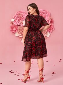 SHEIN Clasi Vestido con estampado de corazón de cuello cruzado - Multicolor - Ver 2