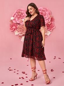 SHEIN Clasi Vestido con estampado de corazón de cuello cruzado - Multicolor - Ver 3