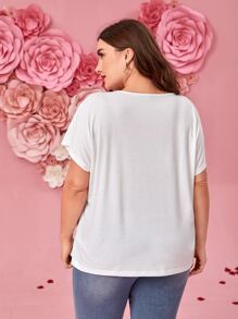 SHEIN LUNE Camiseta con estampado de labio y letra de manga murciélago - Blanco - Ver 2