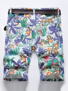 Men All Over Print Denim Shorts Without Belt - Multicolor - View 2