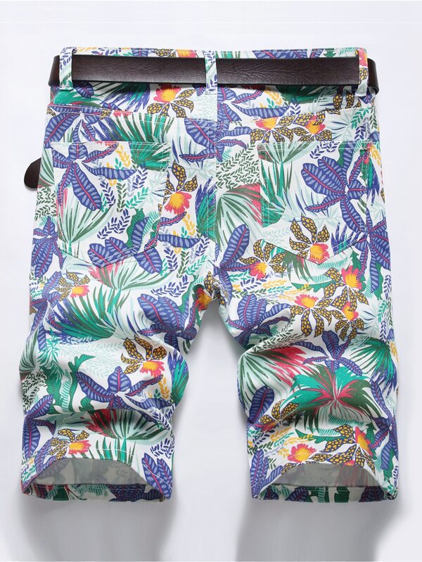 Men Cotton Tropical Print Denim Shorts Without Belt SHEIN USA