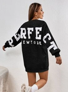 SHEIN EZwear Letter Graphic Drop Shoulder Sweatshirt Dress - Black - View 2