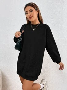 SHEIN EZwear Letter Graphic Drop Shoulder Sweatshirt Dress - Black - View 3