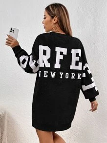 SHEIN EZwear Letter Graphic Drop Shoulder Sweatshirt Dress - Black - View 4