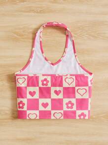 SHEIN Teen Girls Checker & Heart Print Halter Top - Multicolor - View 2