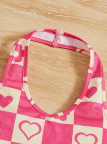 SHEIN Teen Girls Checker & Heart Print Halter Top - Multicolor - View 3