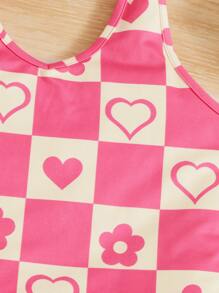 SHEIN Teen Girls Checker & Heart Print Halter Top - Multicolor - View 4