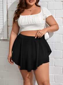 SHEIN Unity 大碼高腰素色裙裤 - 黑色 - 查看 4