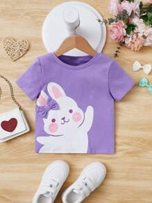 SHEIN Toddler Girls Rabbit Print Bow Front Tee - Lilac Purple - View 1