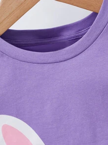 SHEIN Toddler Girls Rabbit Print Bow Front Tee - Lilac Purple - View 3