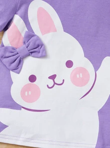 SHEIN Toddler Girls Rabbit Print Bow Front Tee - Lilac Purple - View 4