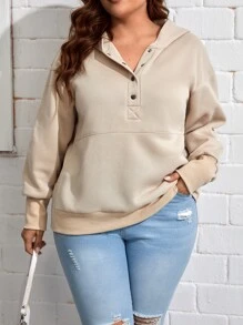 SHEIN Essnce Capucha con botón de hombros caídos - Albaricoque - Ver 1