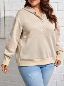 SHEIN Essnce Capucha con botón de hombros caídos - Albaricoque - Ver 3