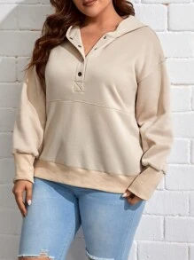 SHEIN Essnce Capucha con botón de hombros caídos - Albaricoque - Ver 4