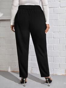 SHEIN LUNE Pantalones de cintura asimétrica con fruncido - Negro - Ver 2