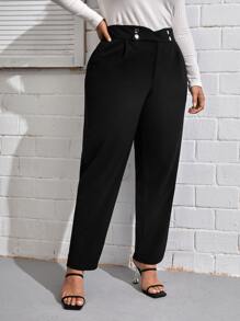 SHEIN LUNE Pantalones de cintura asimétrica con fruncido - Negro - Ver 3