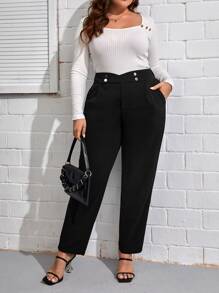 SHEIN LUNE Pantalones de cintura asimétrica con fruncido - Negro - Ver 4