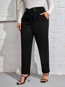 SHEIN LUNE Pantalones de cintura asimétrica con fruncido - Negro - Ver 5