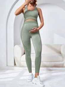 SHEIN 孕婦無縫背心上衣和緊身打底褲 - 薄荷綠 - 查看 4