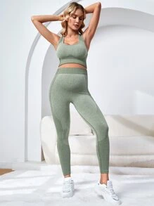 SHEIN 孕婦無縫背心上衣和緊身打底褲 - 薄荷綠 - 查看 5